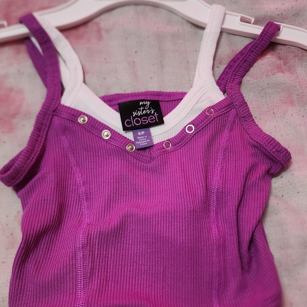 My Sister's Closet Girls' Fooler Henley Cami Girls Fashion Purple & White Small